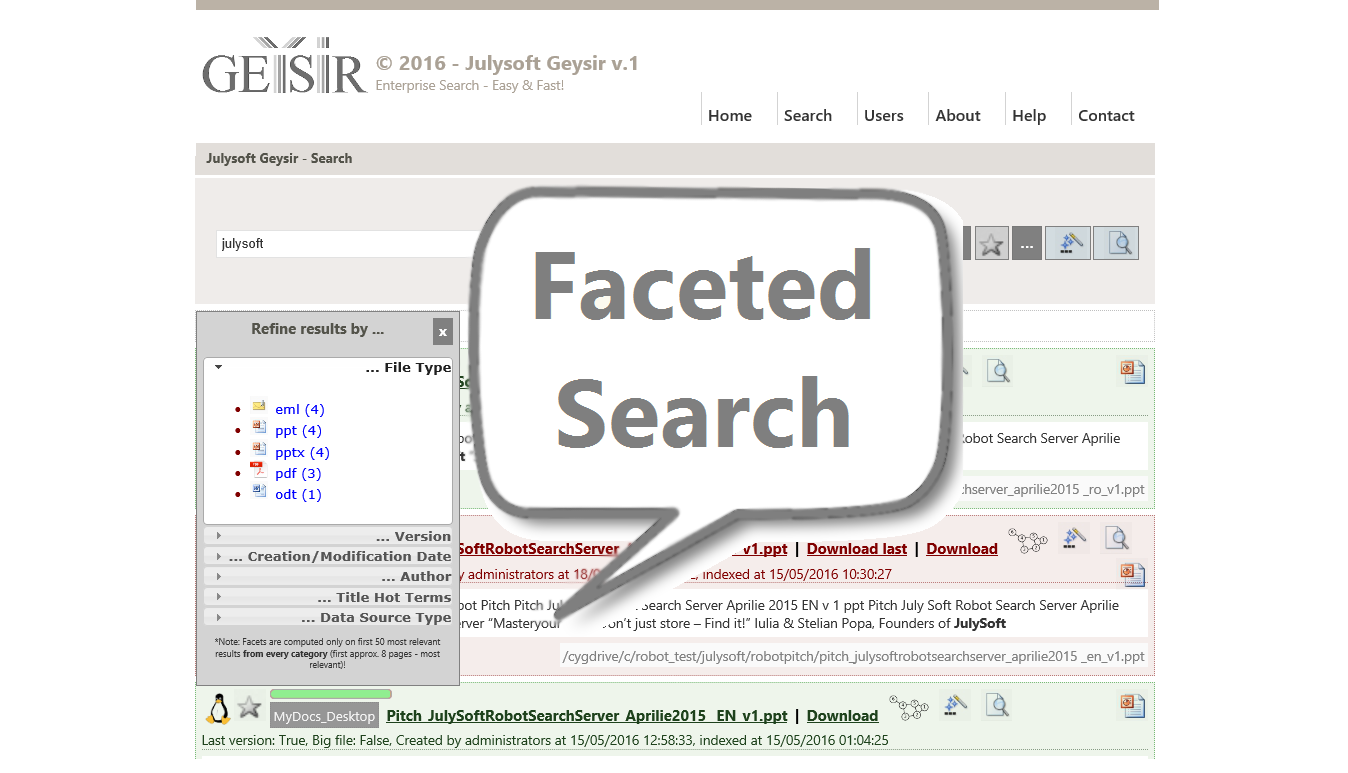 Julysoft Geysir Search - Faceting 